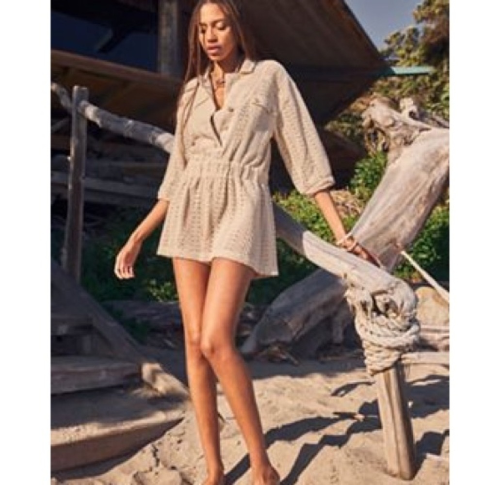 Free People Beach Ryan Crochet Romper in Summer Khaki Size Medium